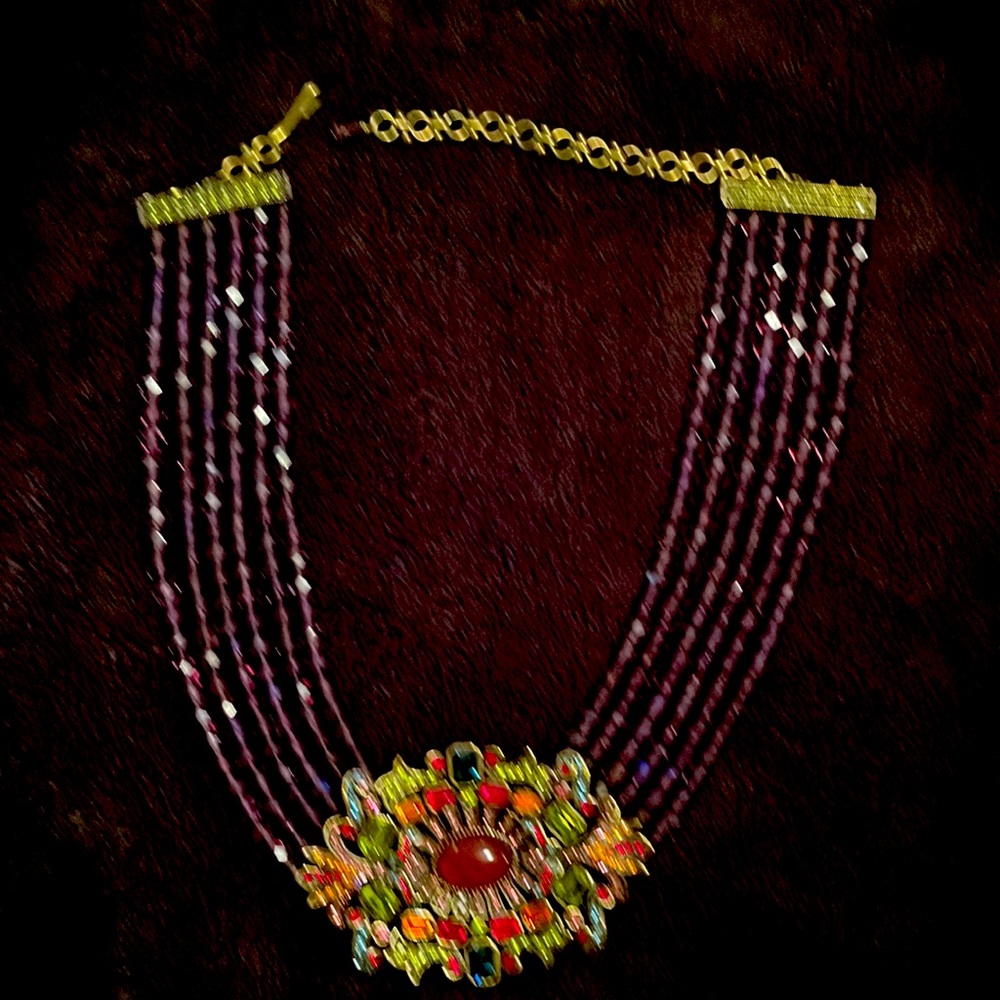 HEIDI DAUS Amethyst  6 Row Oval Pendant  Beaded Necklace